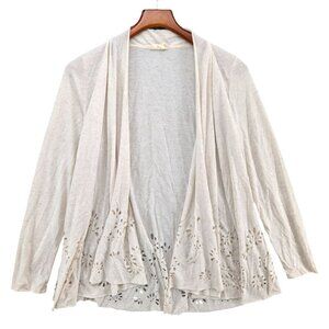 Meadow Rue Anthropologie Open Cardigan Womens Oatmeal Laser Cut Linen Blend Sz S